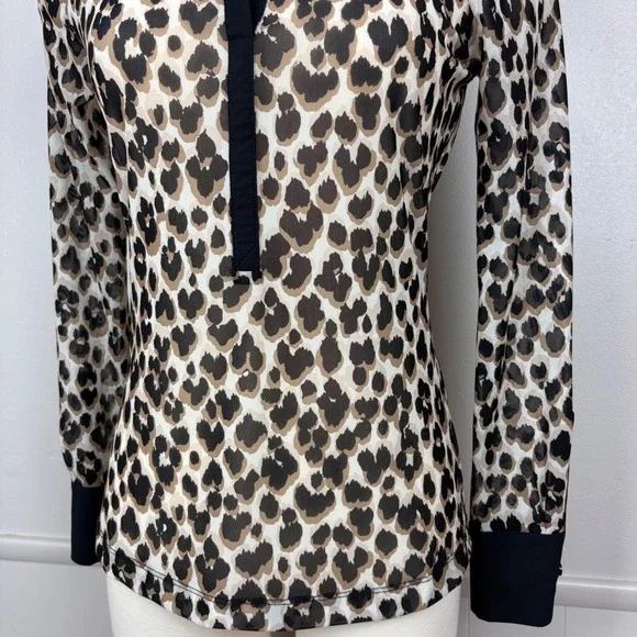 Anatomie Gem Mesh Leopard Print Blouse Size S Collar Long Sleeves Y-Neck Travel - Picture 4 of 14